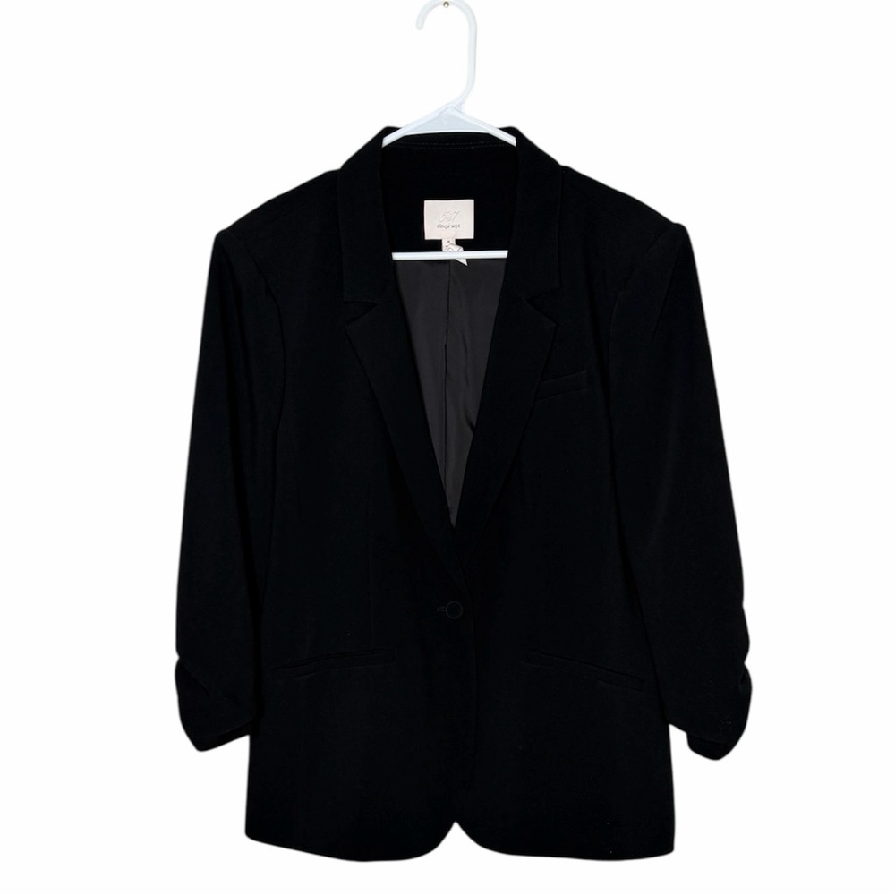 Cinq A Sept Khloe Crepe 3/4 Ruched Sleeve Blazer In Black Size 14 Retail $395 - Picture 4 of 9